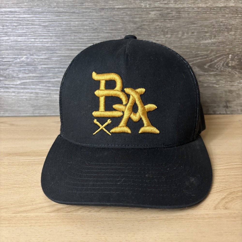 BA Hat Cap Snap Back Black Gold Trucker Mesh Embroidered Mens